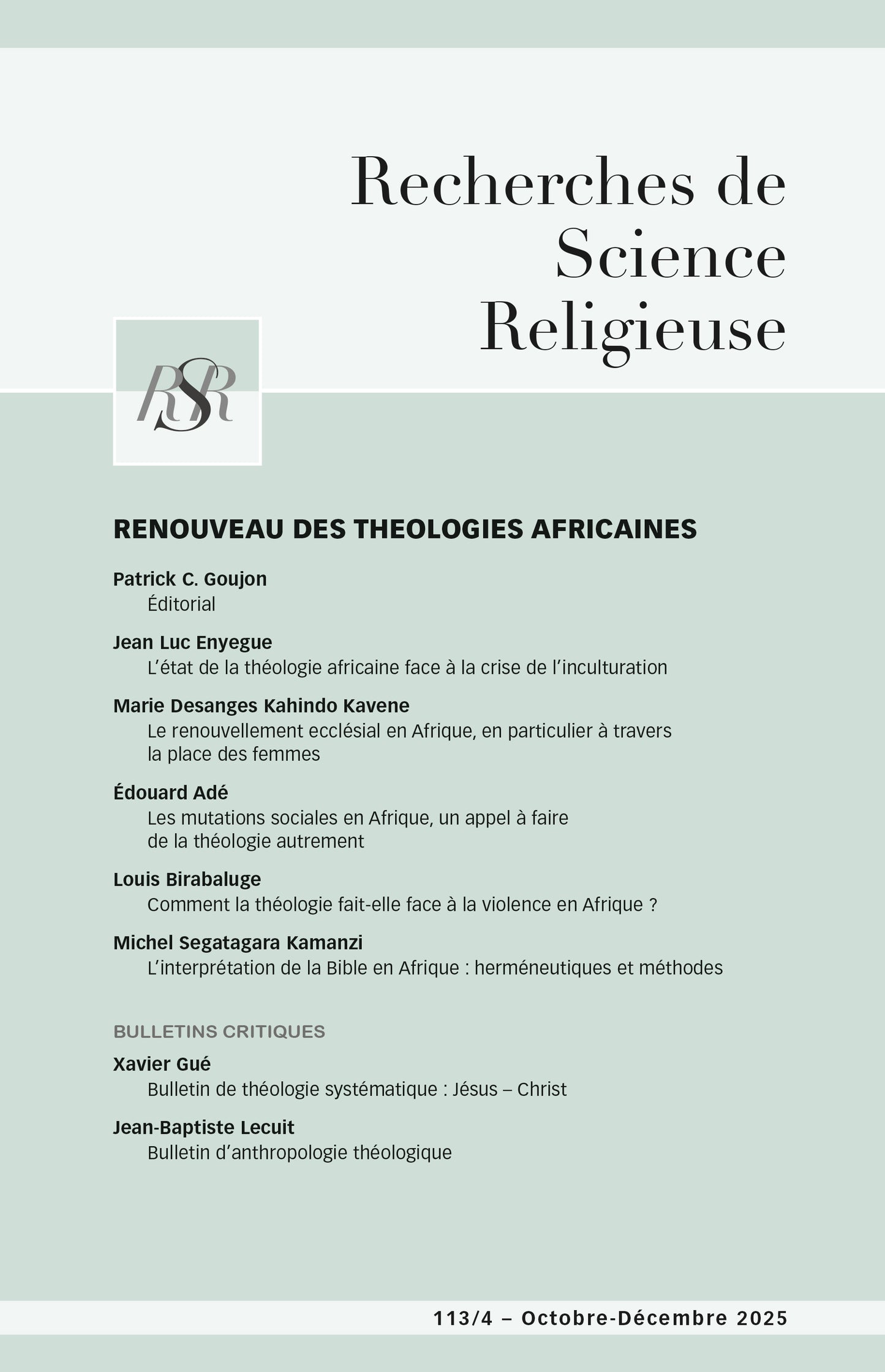 Renouveau des théologies africaines