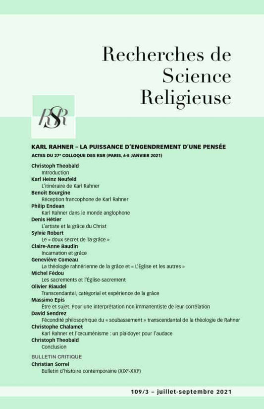 Karl Rahner – Actes du 27e colloque des RSR