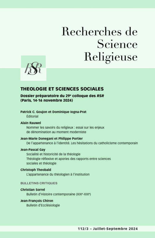 Théologie et sciences sociales - Dossier préparatoire du 29e colloque des RSR